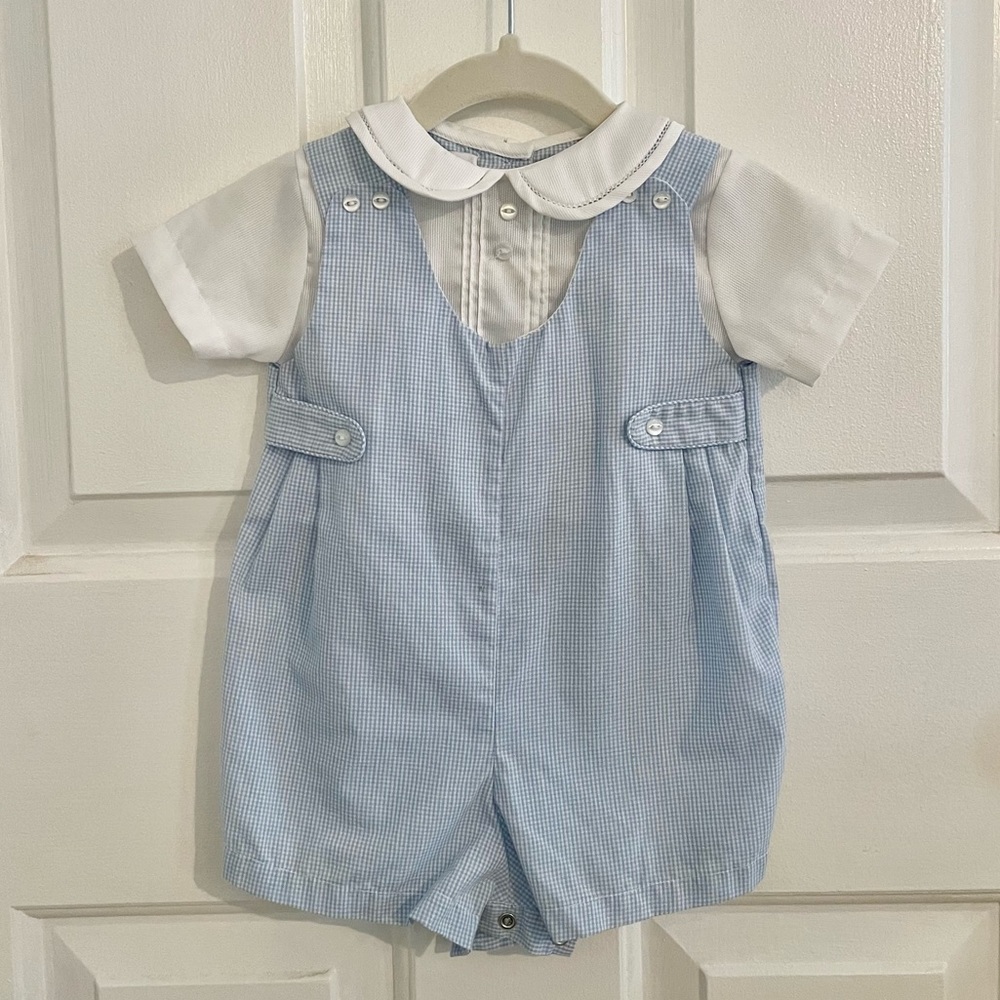 Petit Ami Blue Gingham Baby Boy Short Set